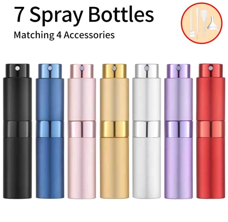 Plnitelný mini rozprašovač parfému 8 ml | cestovní doplněk, kosmetické příslušenství 7+4 ks
