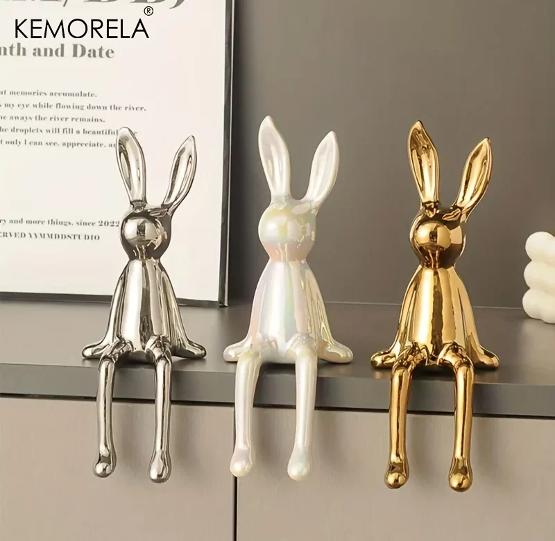 Keramický králík s dlouhýma ušima pro luxusní dekoraci | soška, figurka