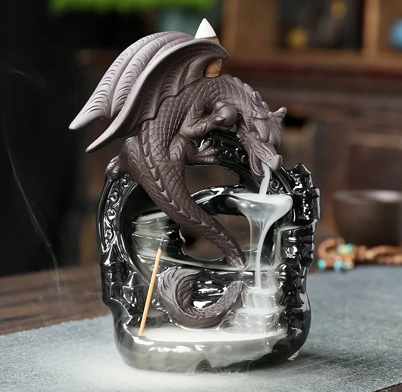 Keramická dračí aromalampa se zpětným kouřem pro vintage atmosféru | zpětný aroma stojánek, domácí dekorace