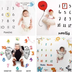 Milníková foto deka pro miminko s kalendářem a rekvizitami | dětská deka, foto deka