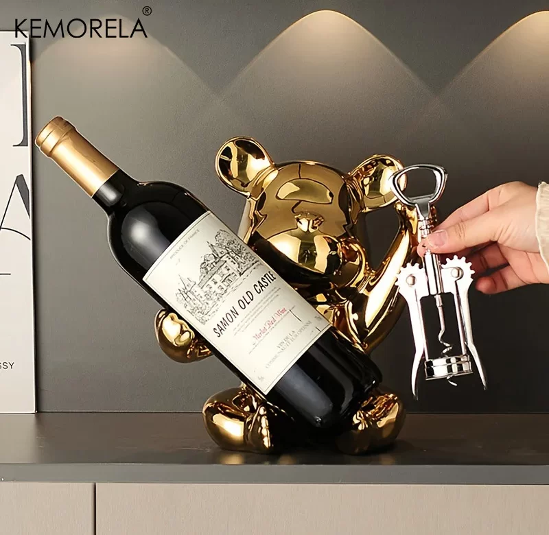 Keramický stojan na víno s otvírákem pro domácí dekoraci | stojan, dekorace