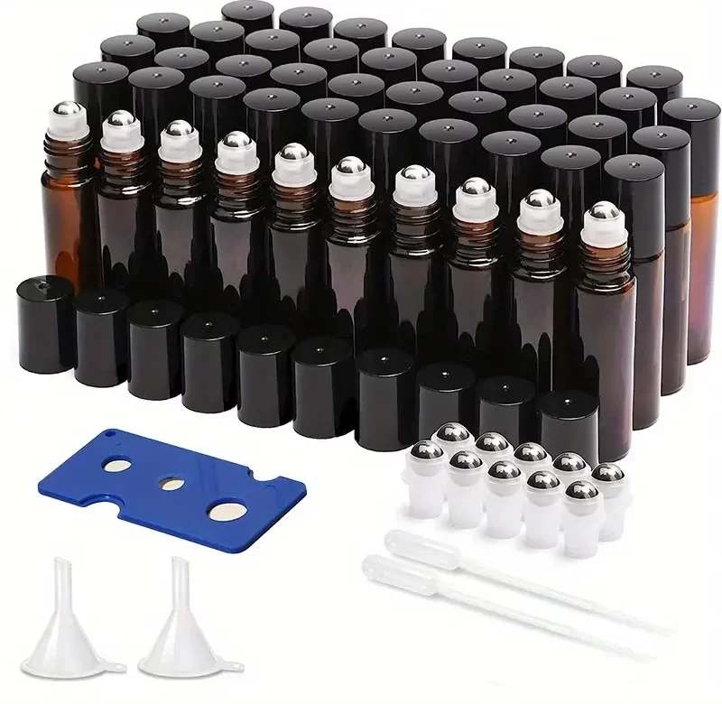 48ks sada roll on skleněné lahvičky pro éterické oleje | kosmetické obaly 48+5 ks