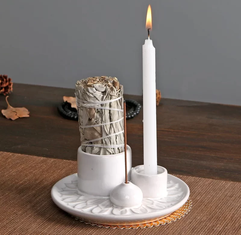Morandi svícen pro palo santo a tyčinky | keramický svícen, aroma držák