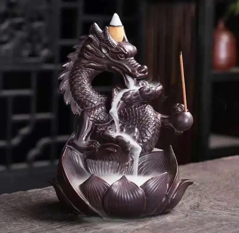 Aroma fontána se zpětným kouřem a motivem draka | keramická dekorace, domácí dekorace