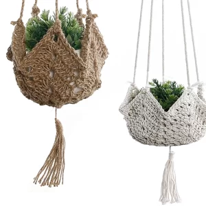 Ručně pletený závěsný macrame květinový držák z bavlny | závěsný obal, dekorace na květiny