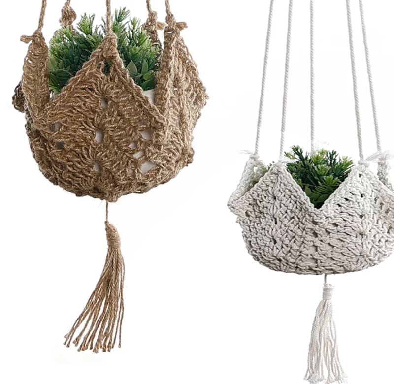 Ručně pletený závěsný macrame květinový držák z bavlny | závěsný obal, dekorace na květiny