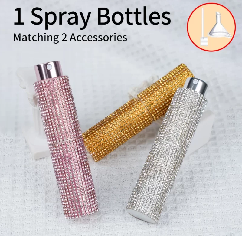 Plnitelný rozprašovač parfému s ozdobnými kamínky 10 ml | kosmetický flakon 1+2 ks