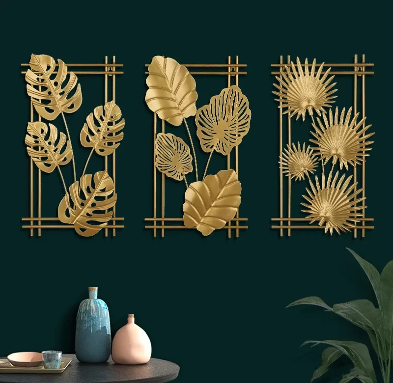 Kovová nástěnná dekorace s listy pro obývák i ložnici | nástěnná dekorace, kovová dekorace