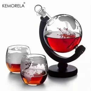 Glóbus na whisky s karafou a sklenicemi | whisky set, dárková sada