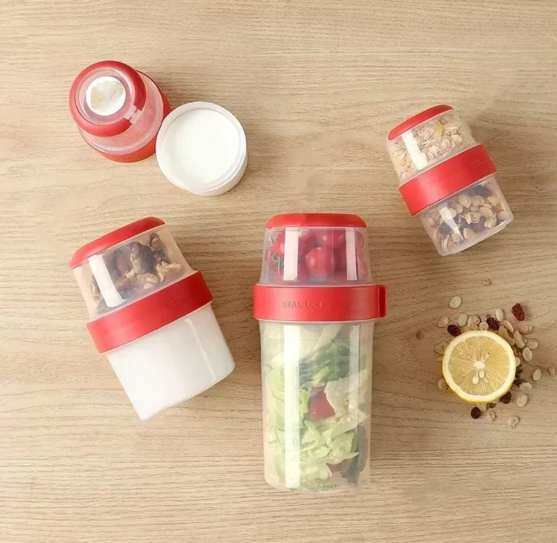 Dvoupatrová krabička na jogurt a ovoce s víkem | svačinová krabička, úložný box