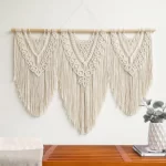 Ručně tkaný macrame boho závěs s dřevěnou tyčí | nástěnná dekorace, tkaná tapiserie