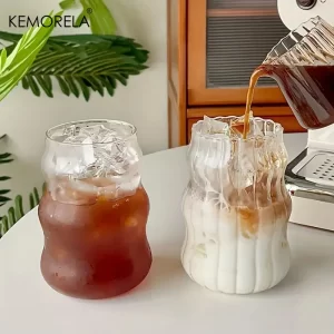 Skleněný hrnek na kávu a čaj s proužky | stylový hrnek, domácí sklenice