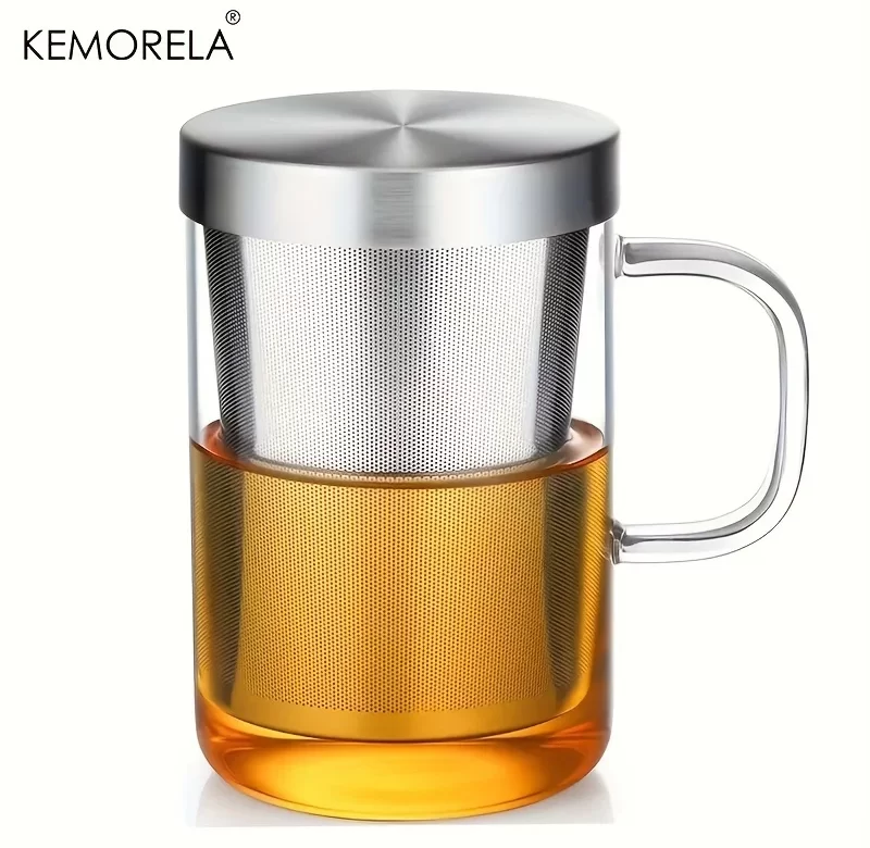 Skleněný hrnek s filtrem pro čaj a kávu | čajový hrnek, hrnek s infuzérem