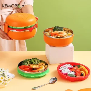 Kreativní svačinový termo box s přihrádkami s motivem hamburgeru | svačinový box, termobox