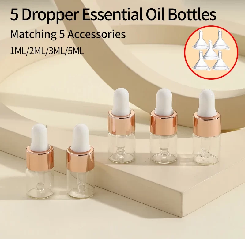 Mini skleněné lahvičky s kapátkem a uzávěrem | malé flakonky 5+5 ks