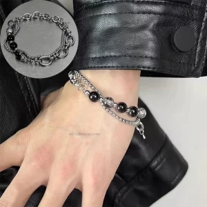 Stylový perlový řetízkový náramek s ocelí | módní doplněk, unisex šperk