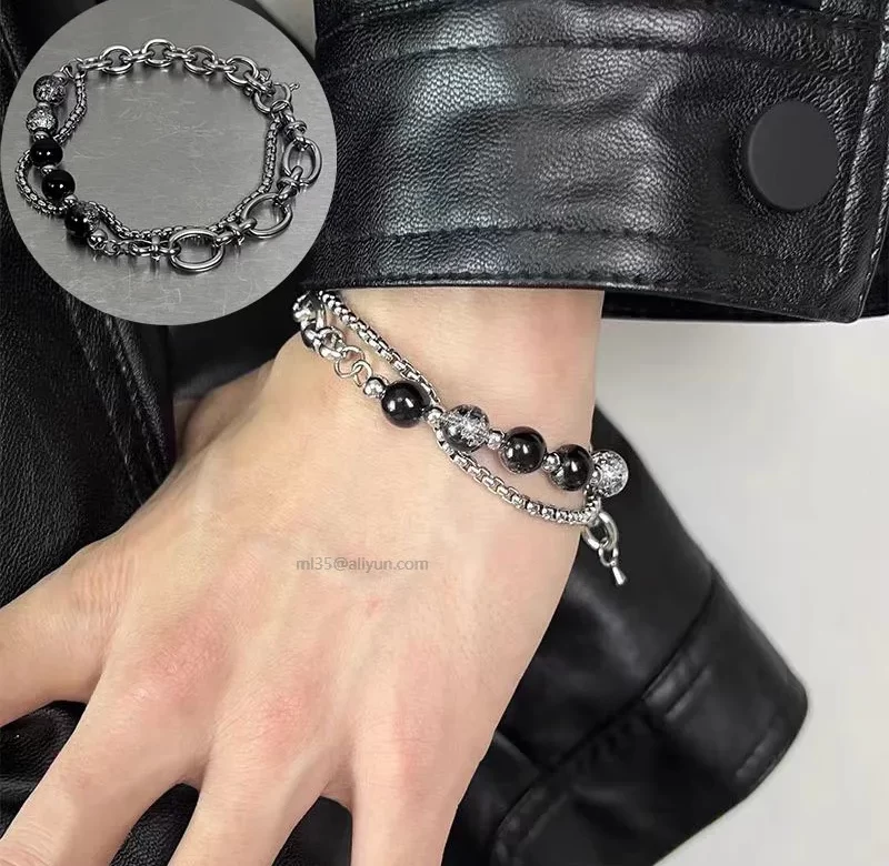 Stylový perlový řetízkový náramek s ocelí | módní doplněk, unisex šperk