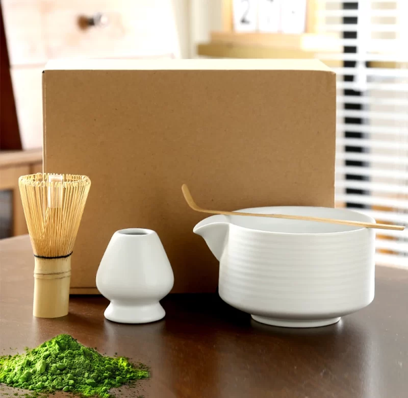 Japonská matcha sada s bambusovou metličkou a miskou | čajové nástroje 4 ks