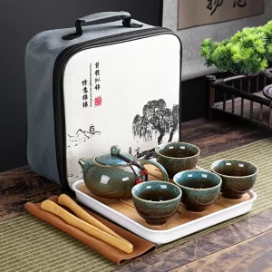 Cestovní japonská porcelánová čajová sada s gaiwanem | čajová sada, čajový set