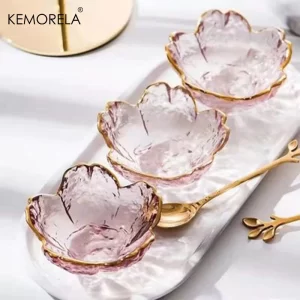 Skleněný japonský talířek sakura se zlatým okrajem | stylový talířek, dezertní miska