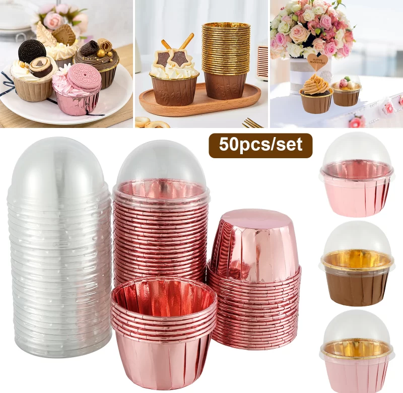 50 ks Alobalové formičky s víčkem na muffiny a dortíky | pečicí formy, cukrářské košíčky