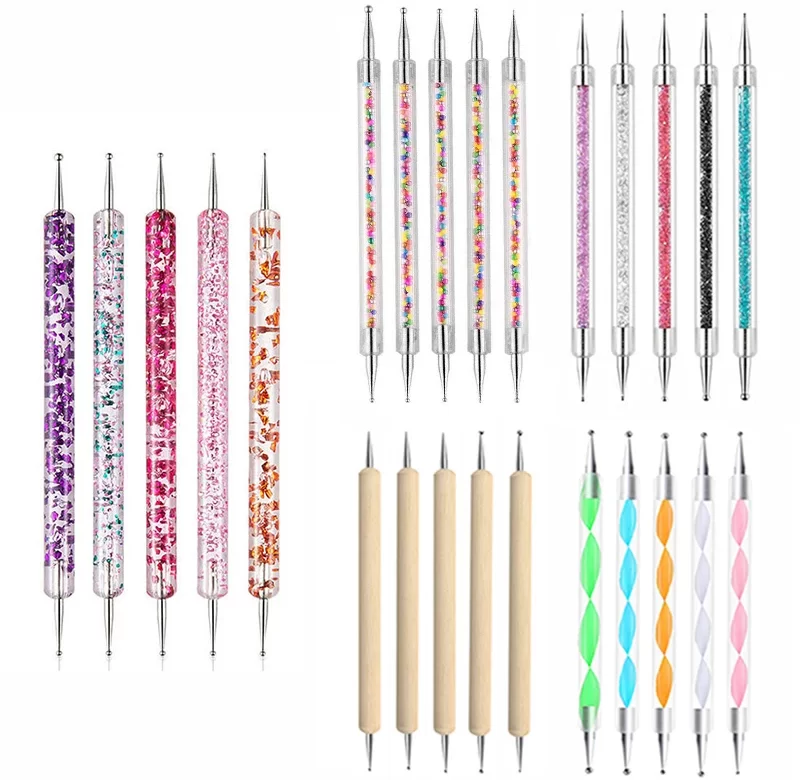 5dílná sada štětců na nail art s kamínky pro zdobení nehtů | štětce na nehty, sada nástrojů