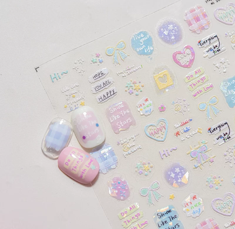 Barevné 5d samolepky na nehty s hudebním motivem a anglickým textem | samolepky, dekorace