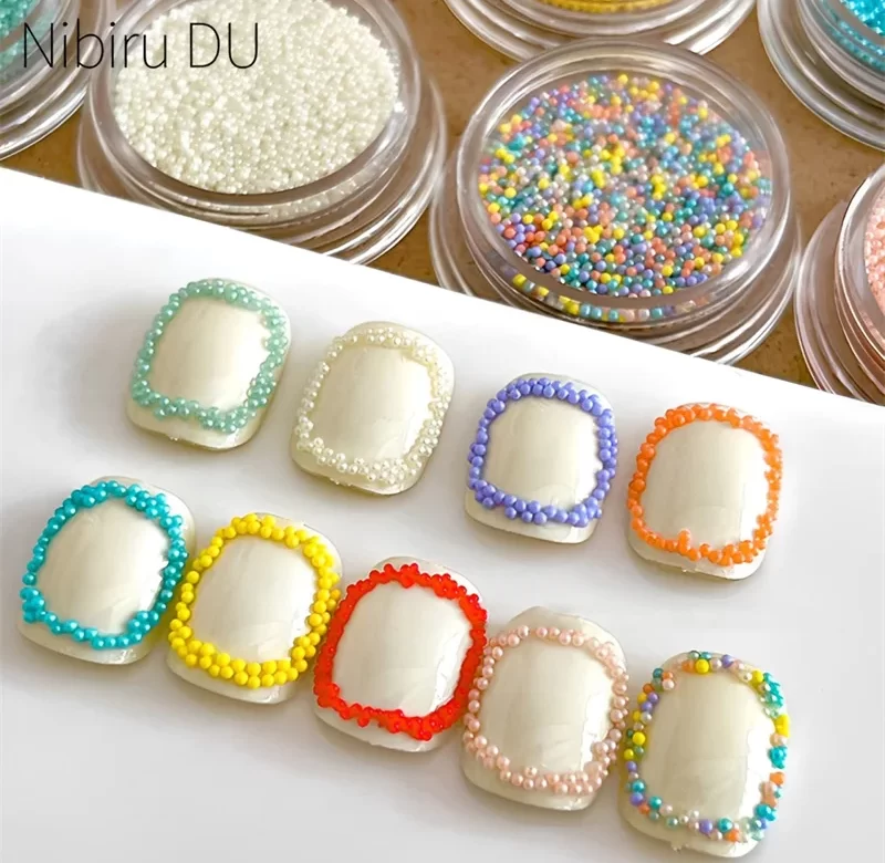 3D barevné mini korálky na nehty | zdobení nehtů, gelové ozdoby