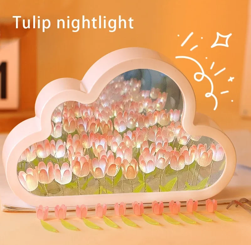 Tulipánová noční LED lampička s efektem oblaků | dekorativní světlo – nutné sestavit