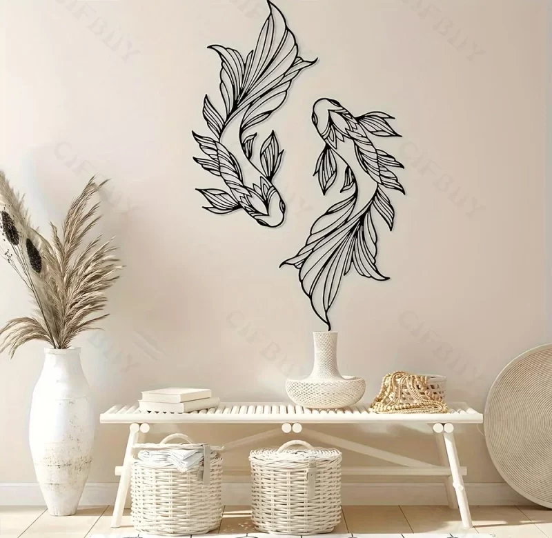 Koi ryby kovová nástěnná dekorace | bytový doplněk 2 ks