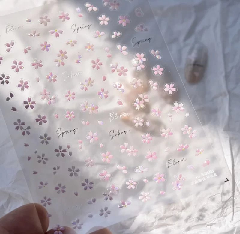5D třpytivé samolepky na nehty sakura | nálepky na nehty, nehtové dekorace