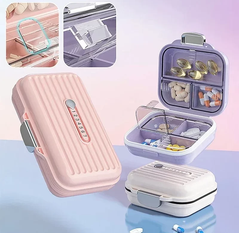 Mini dávkovač na léky s přihrádkami | dávkovač léků, organizér léků