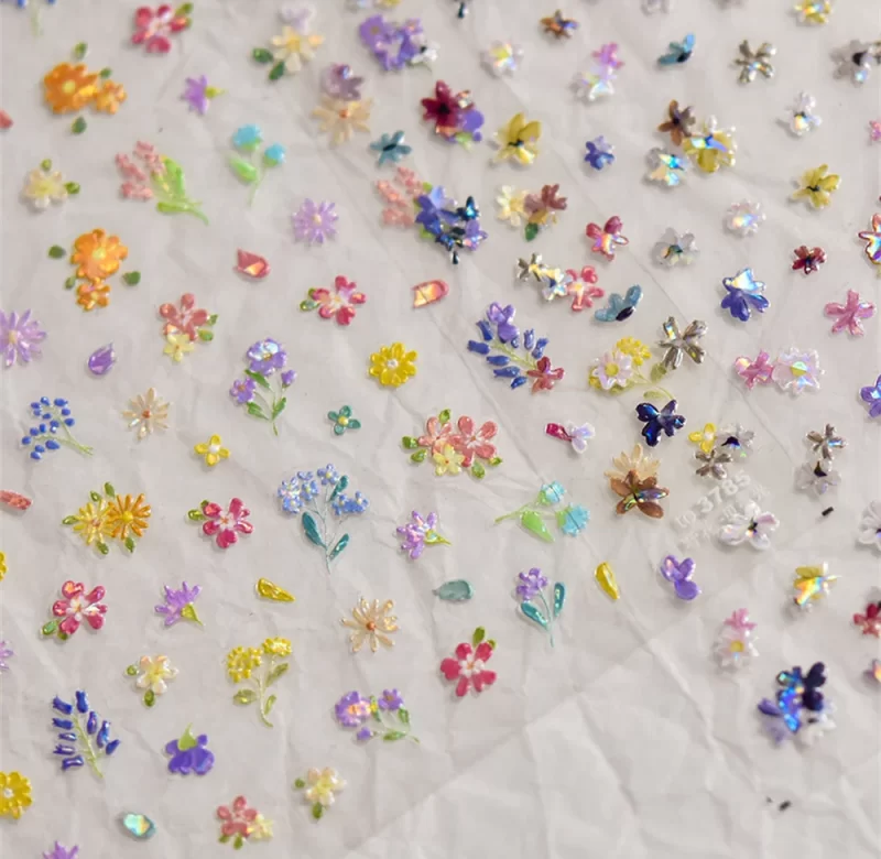 Barevné jarní samolepky na nehty s květinami | samolepky, doplňky