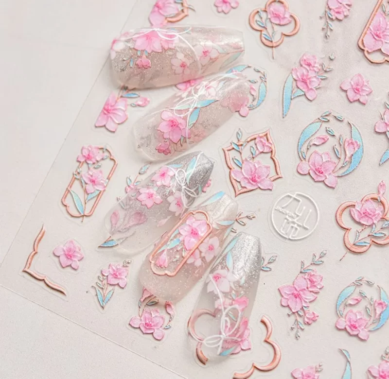 Kawaii květinové samolepky na nehty s 5D efektem | ozdoby, nálepky