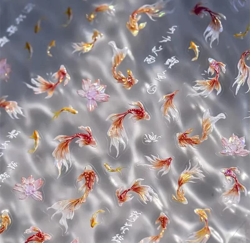 Stylové samolepky s kaprem a lotus květem na nehty | samolepky, dekorace