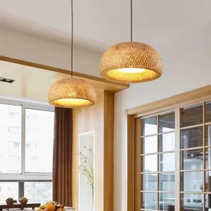 Bambusové závěsné světlo ratanové dekorace 26 cm | bambusová lampa, stropní svítidlo 3 ks