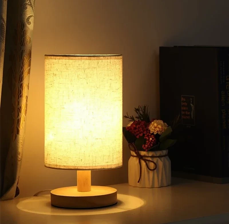 LED stolní lampa s látkovým stínidlem | noční světlo, lampička usb