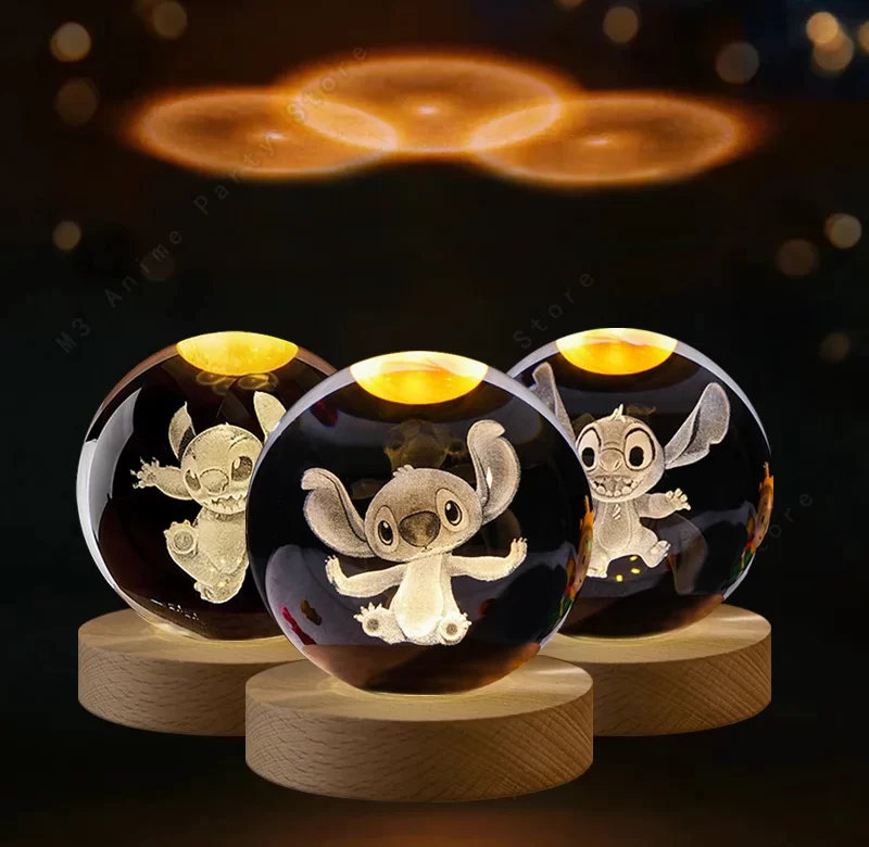Stitch 3d noční LED lampa z křišťálu | dětská dekorace 3 ks