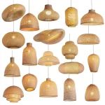 Retro bambusové závěsné světlo ručně pletené | dekorativní lampa 2 ks
