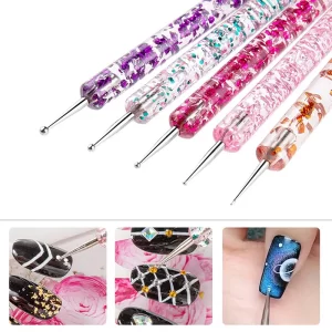 5 ks Sada zdobiček pro nail art s kamínky | zdobení nehtů, štětec na nehty