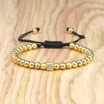 Měděný pletený náramek s korálky | módní doplněk, náramek unisex