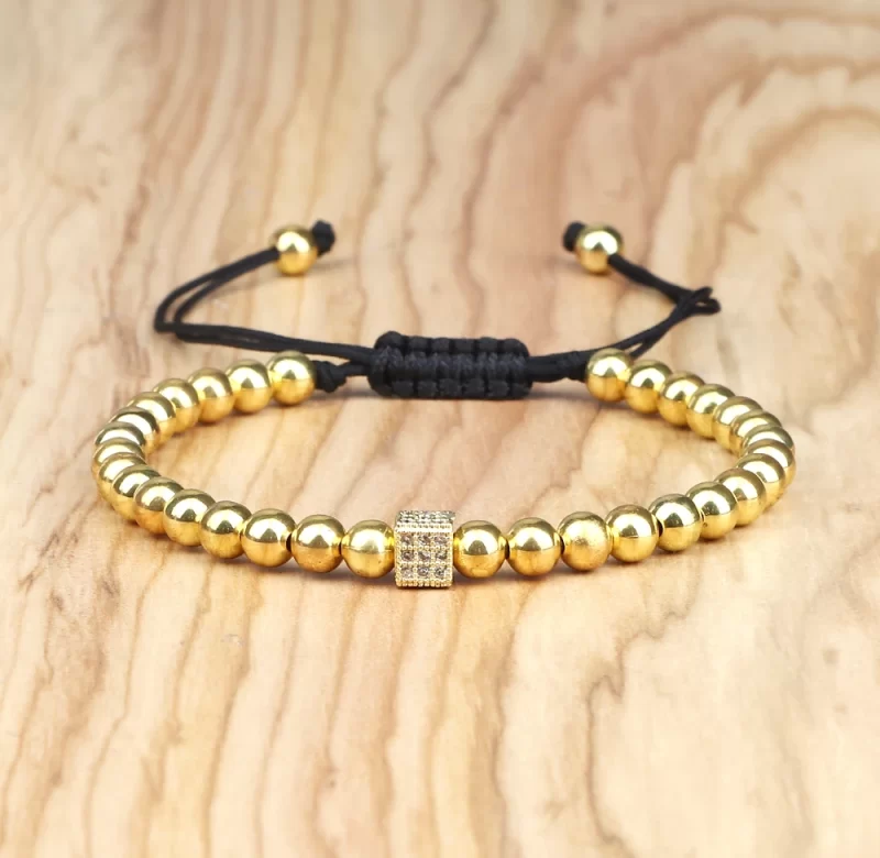 Měděný pletený náramek s korálky | módní doplněk, náramek unisex