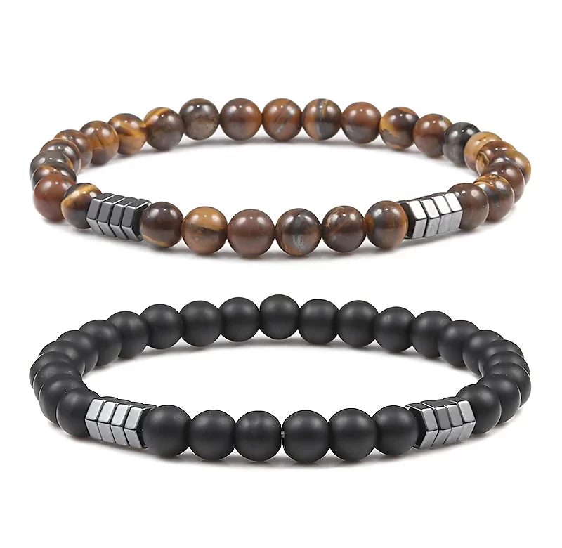 Náramek s tygřím okem a lávou | pánský náramek, korálkový náramek