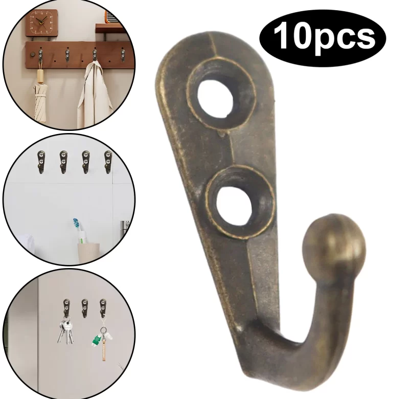 10 ks Vintage bronzové mini háčky na zeď | nástěnný háček, retro věšák