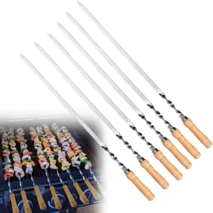 6 ks Grilovací jehly s dřevěnou rukojetí 55 cm | grilovací jehly, grilovací pomůcky