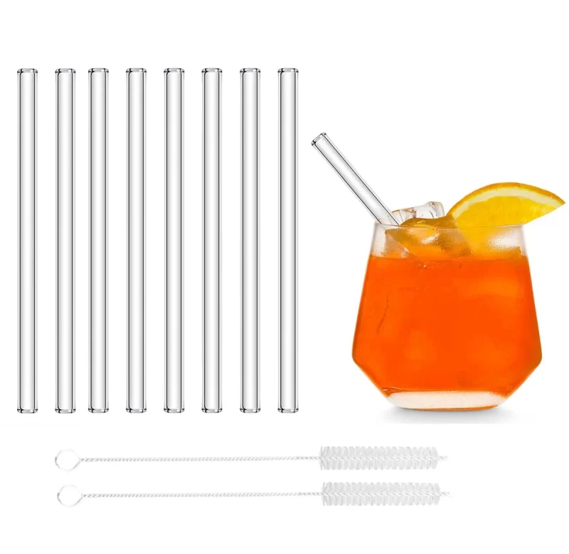 Skleněná brčka do koktejlů a vína 4/8 ks | skleněná brčka, ekologická brčka