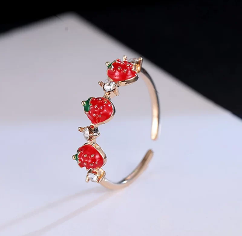 Elegantní nastavitelný jahodový prstýnek s krystaly | dámský prsten, svatební šperk