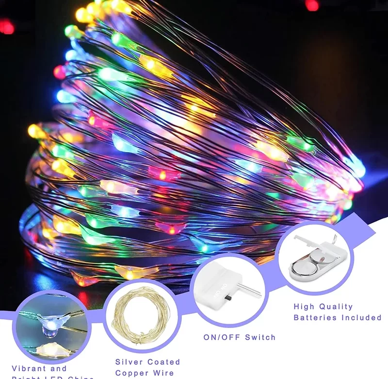 LED světelný řetěz na baterie s 3 režimy | světelná dekorace