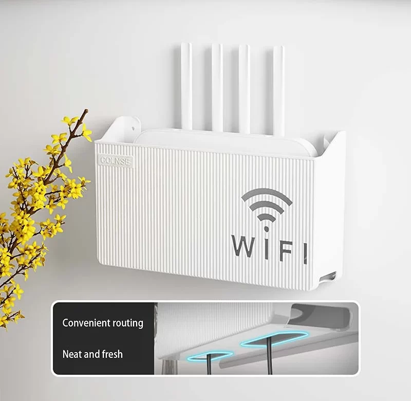 Moderní nástěnná wifi polička s úložným boxem | krabička na wifi