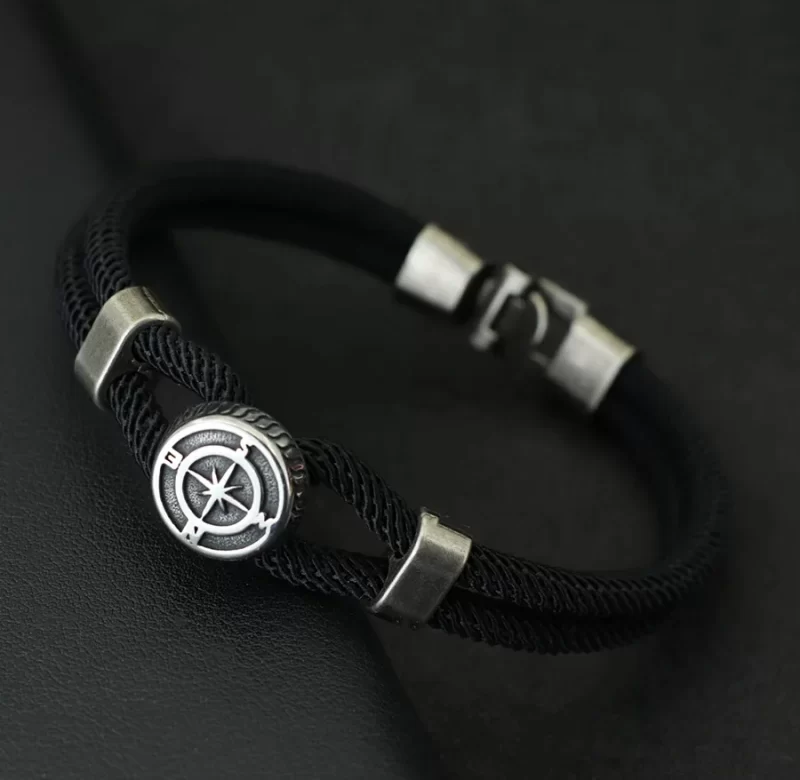 Vikingský náramek s přívěskem s motivem kompasu | pánský náramek, pletený náramek